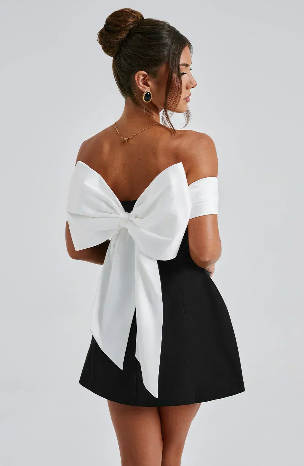 Bardot Mini Dress with Bubble Skirt