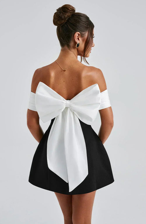 Bardot Mini Dress with Bubble Skirt