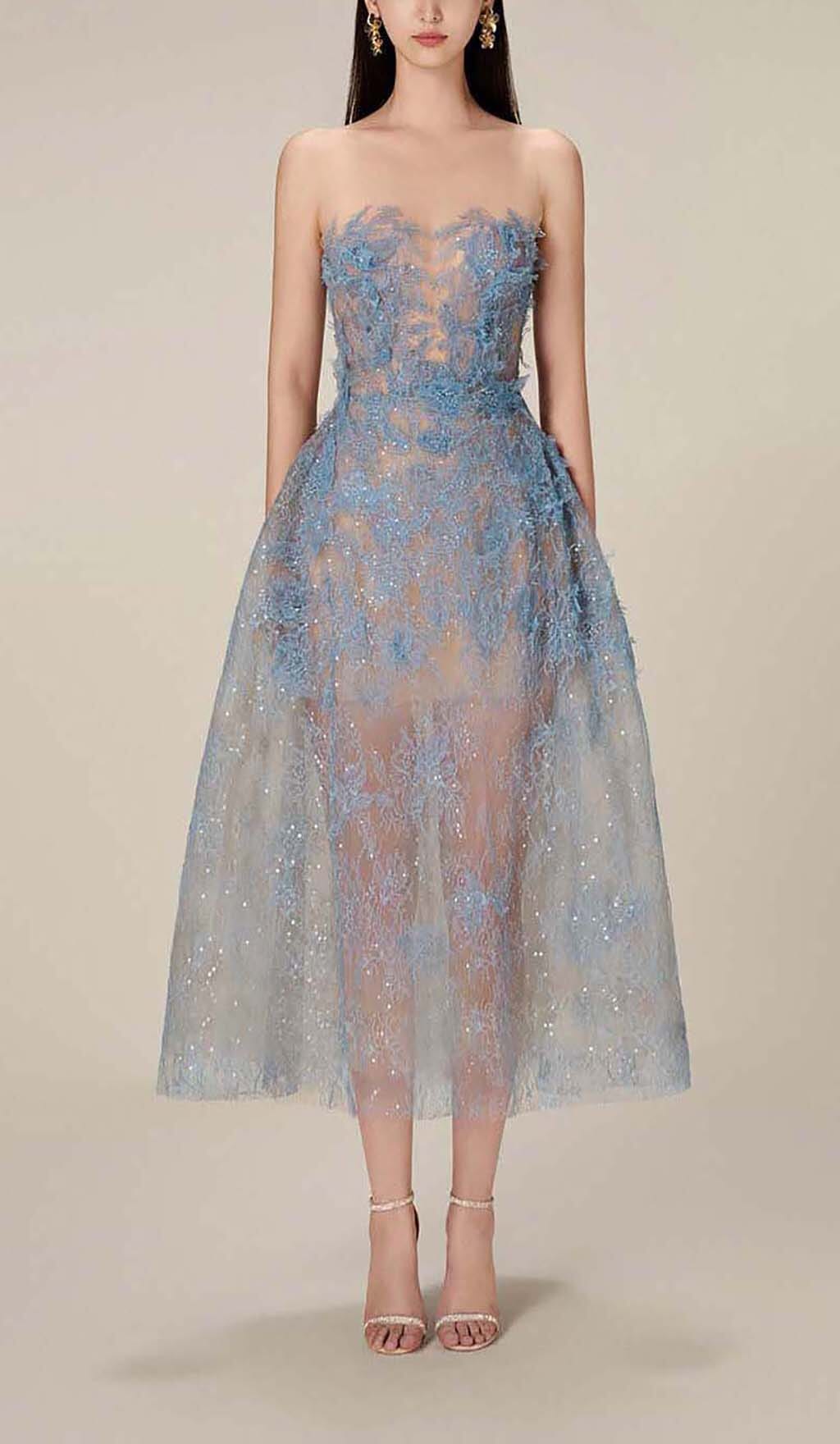 Floral Lace Midi Dress with Illusion Sleeves