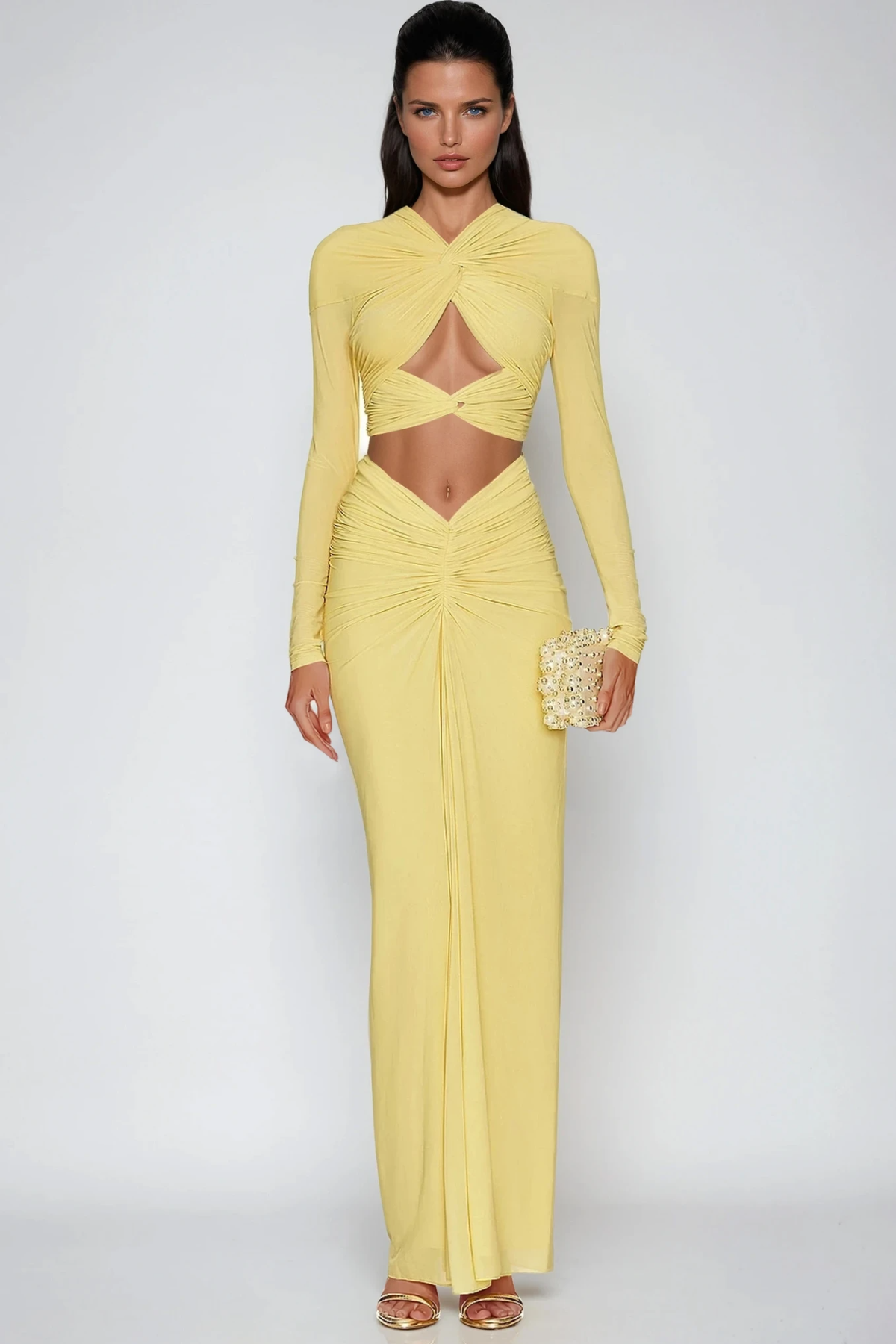 Ruched Cut-Out Top and Skirt Set