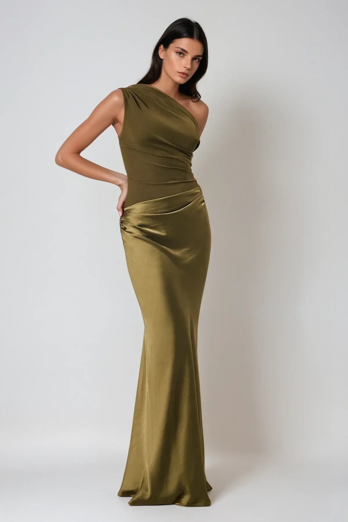 One-Shoulder Pleated Maxi Dress