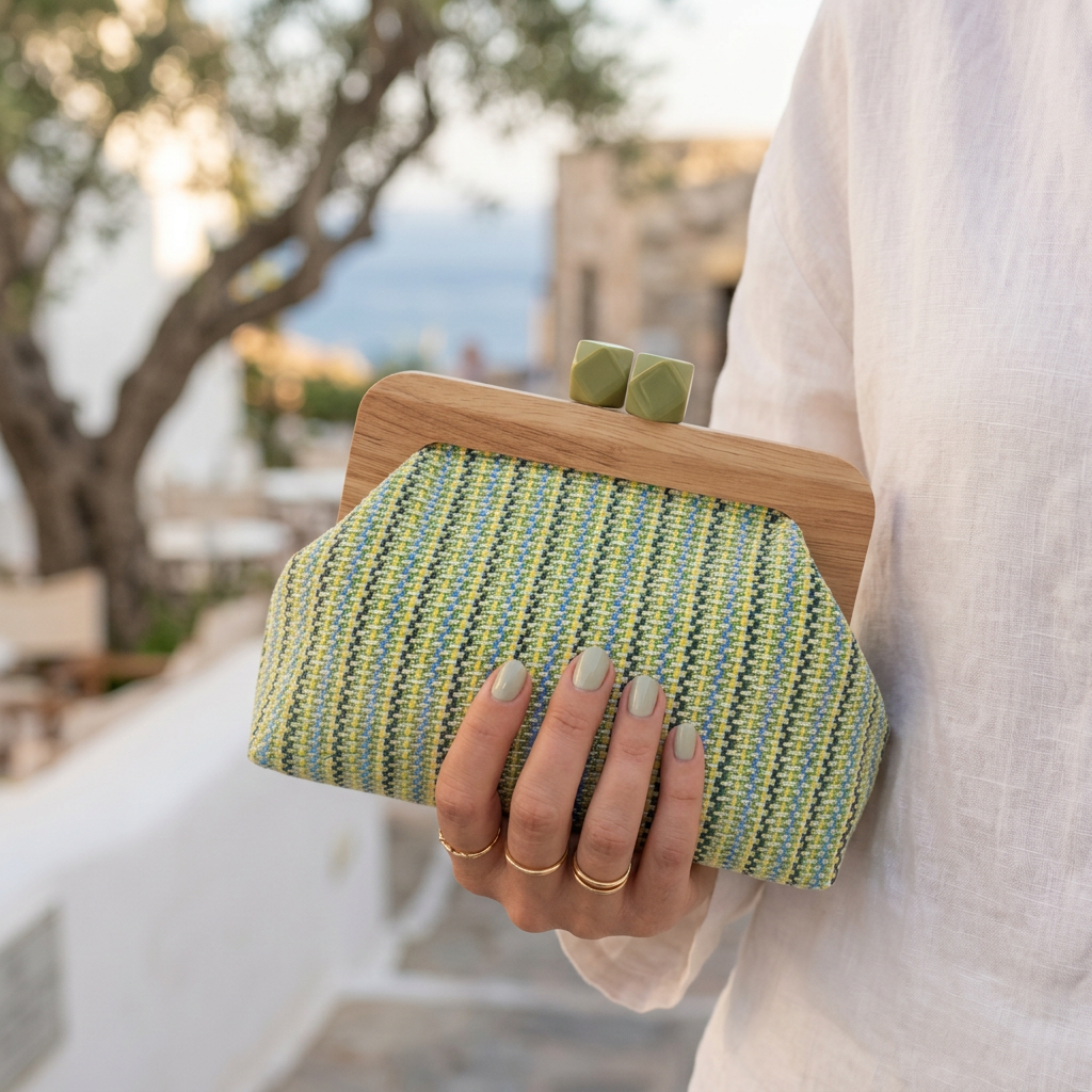 Woven Clutch Bag with Wooden Frame
