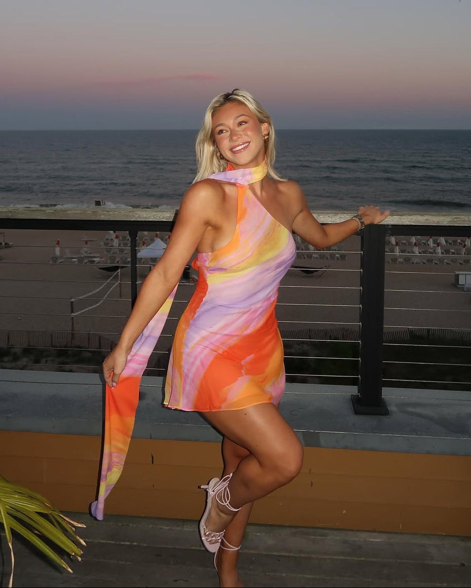 One-Shoulder Satin Mini Dress in Orange