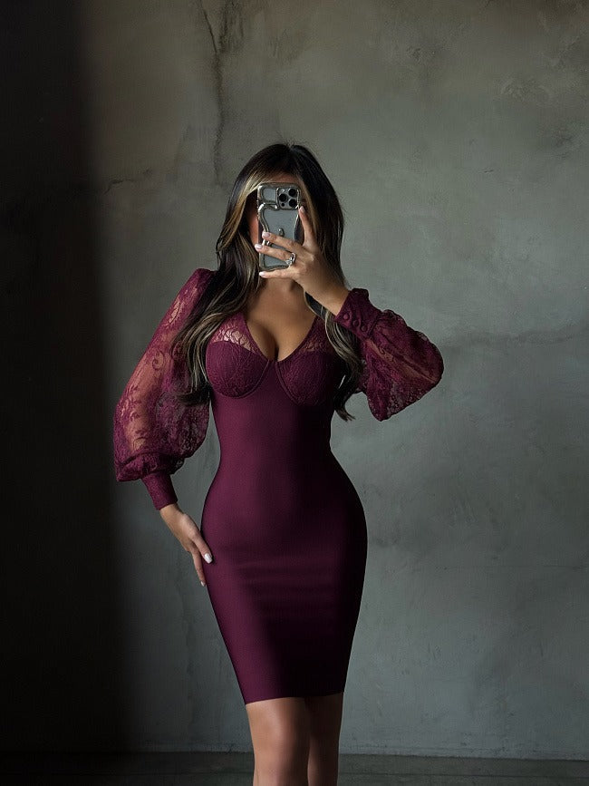 Sweetheart Mini Dress with Sheer Puff Sleeves