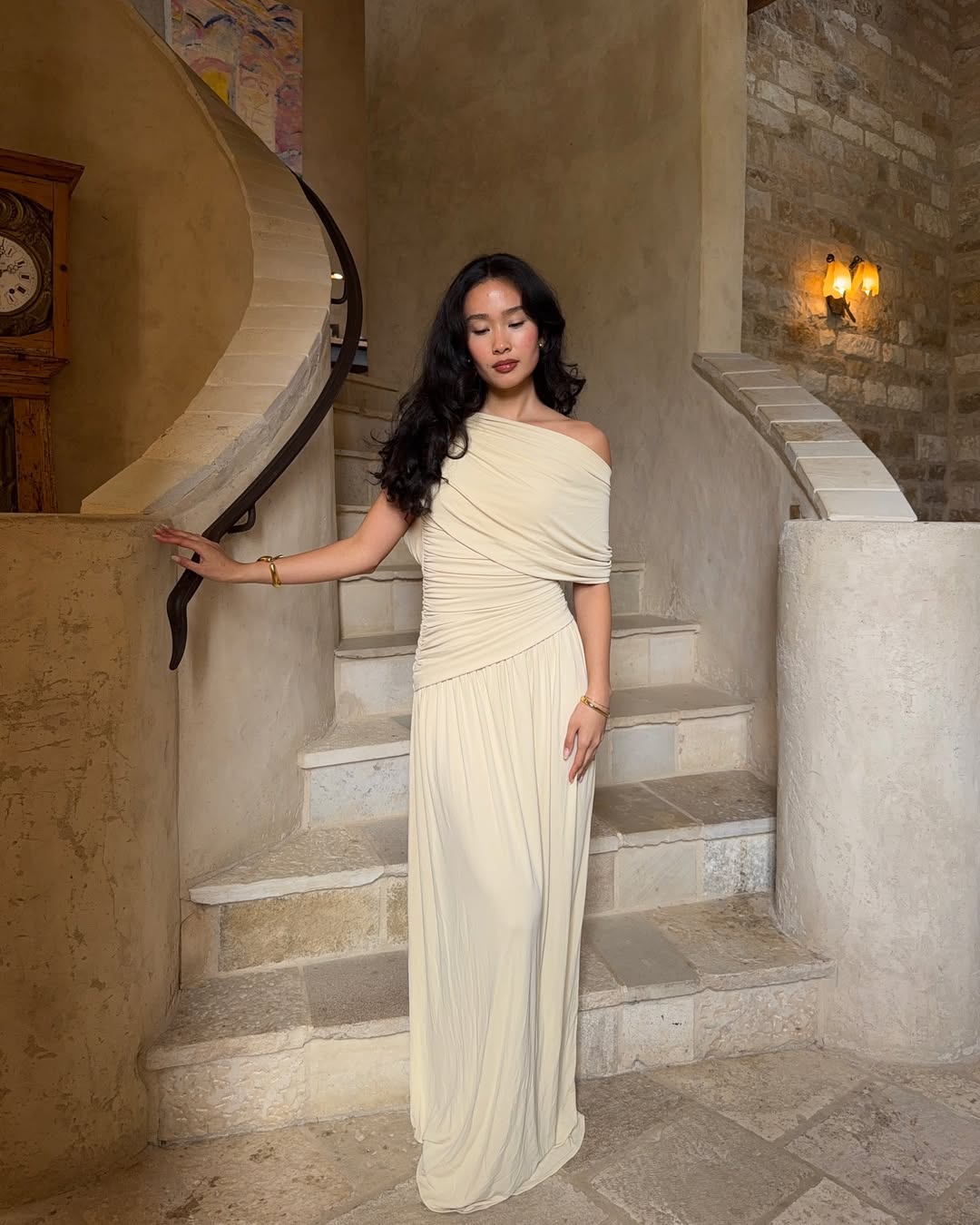 Ruched Bodycon Maxi Dress with Sheer Panels