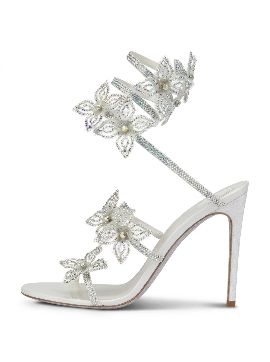 Silver Floral Rhinestone Stiletto Sandals