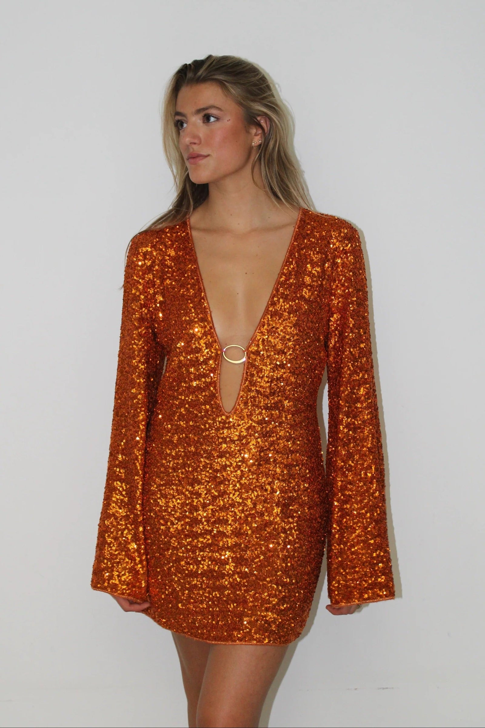 Long-Sleeve Sequin Mini Dress