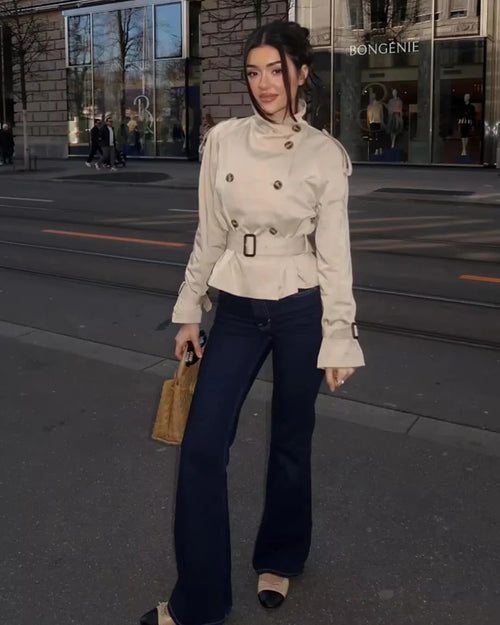 Double-Breasted Belted Peplum Jacket