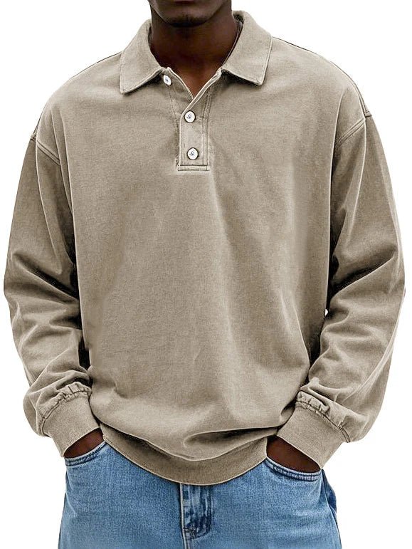 Men's T-Shirts | Long-Sleeve Polo Shirt, Cotton | Vintage Washed, Oversized