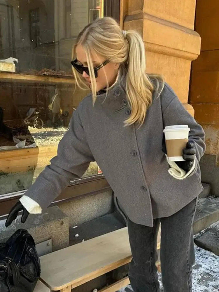 Asymmetrical High-Neck Boxy Jacket