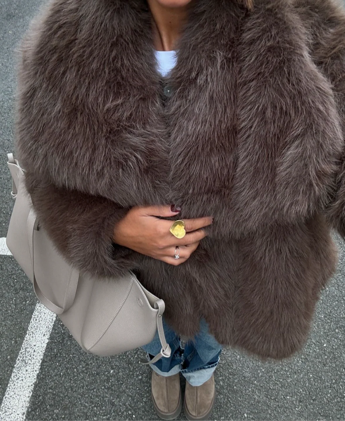 Oversized Faux Fur Coat in Brown