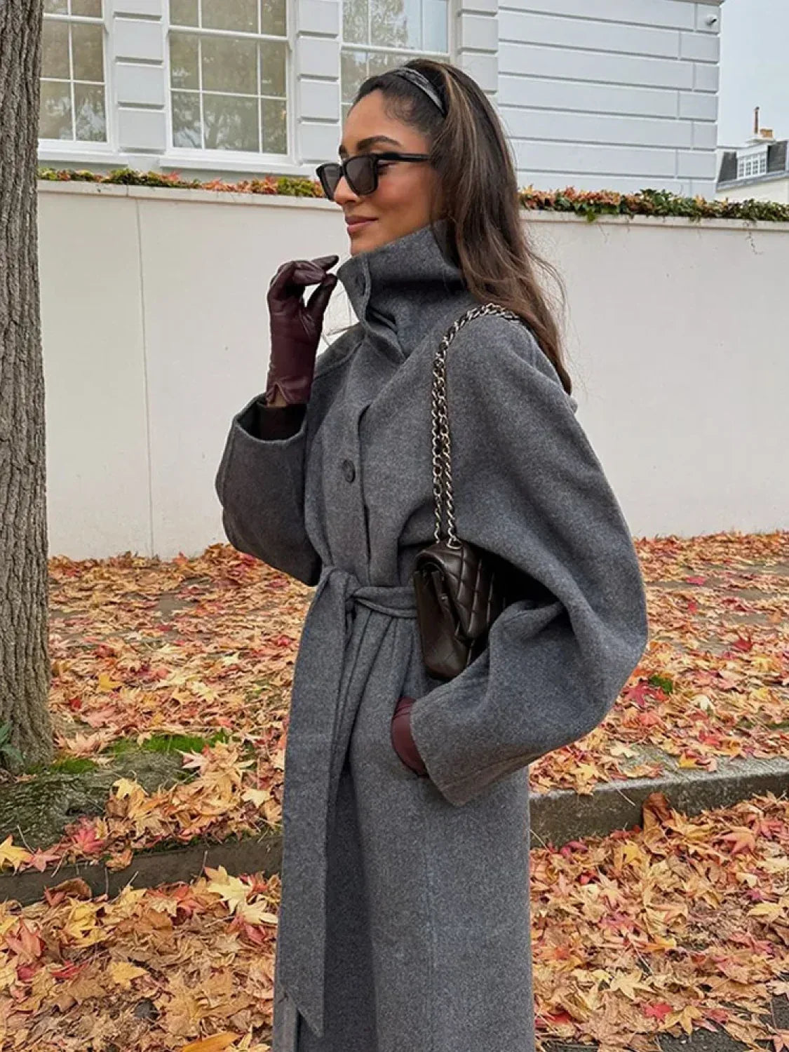 Belted Wool-Blend Maxi Wrap Coat
