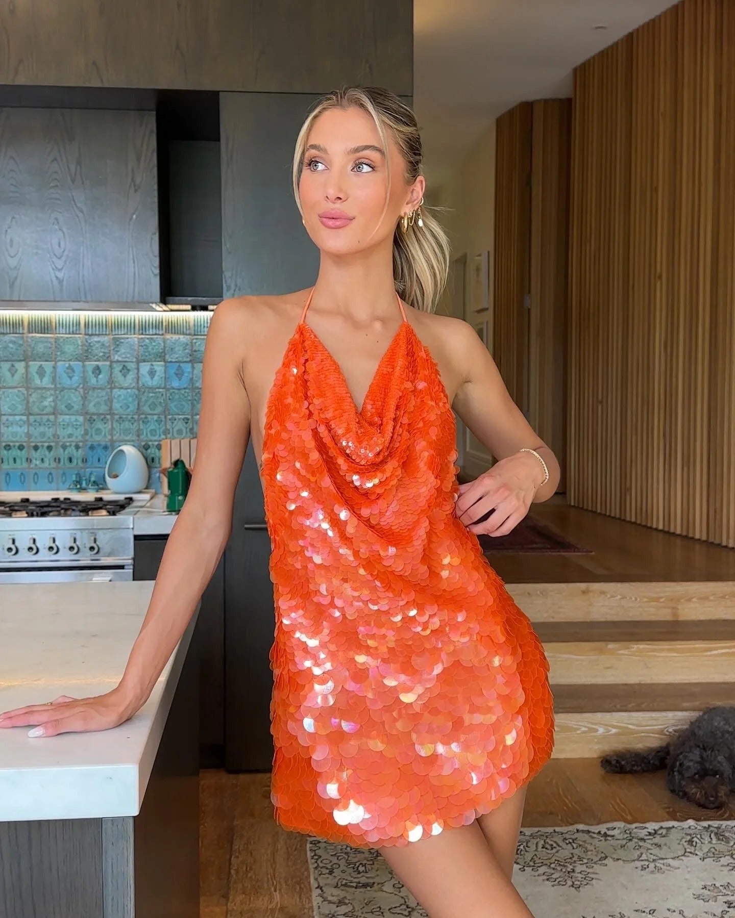 Sequin Halterneck Mini Dress with Open Back