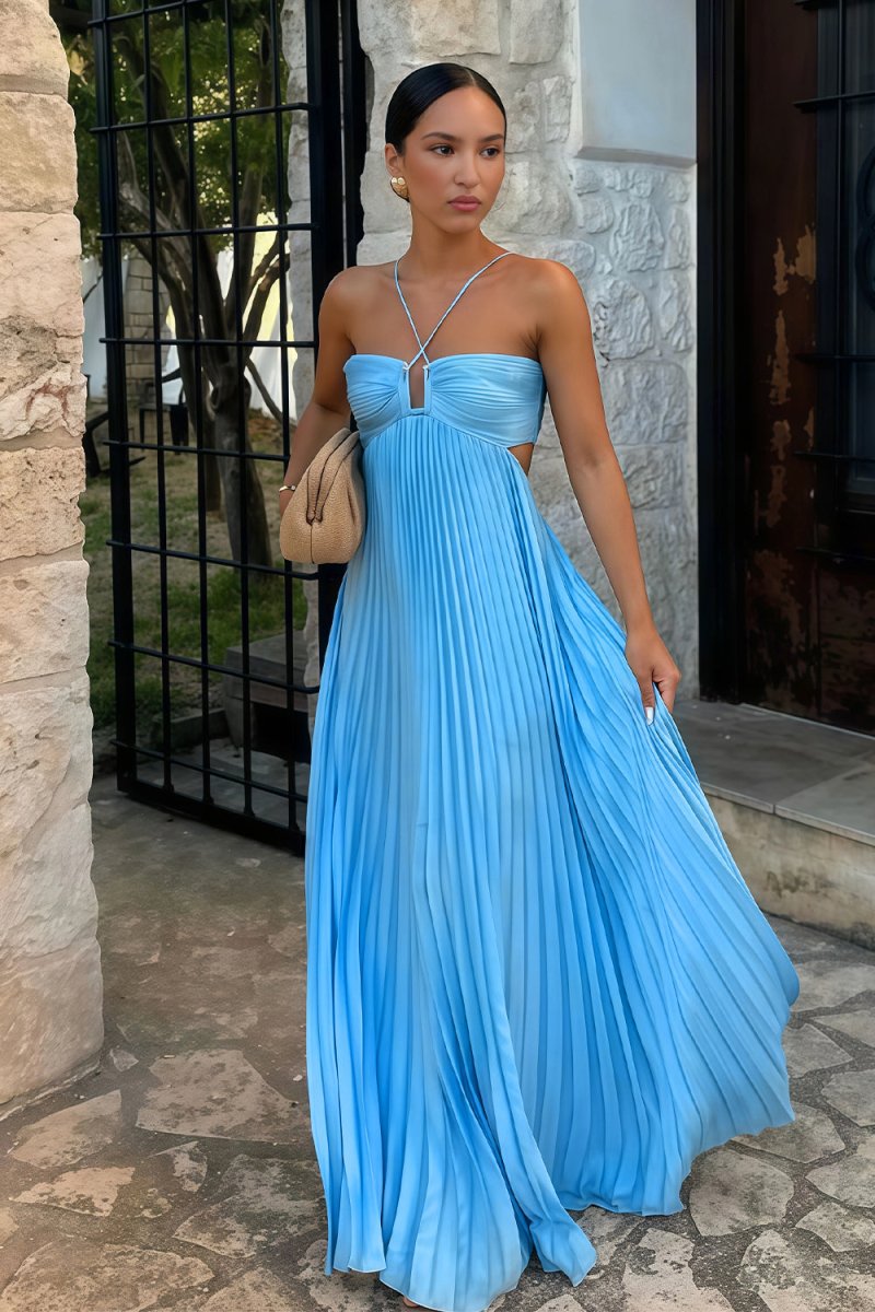 Pleated Satin Halter Gown