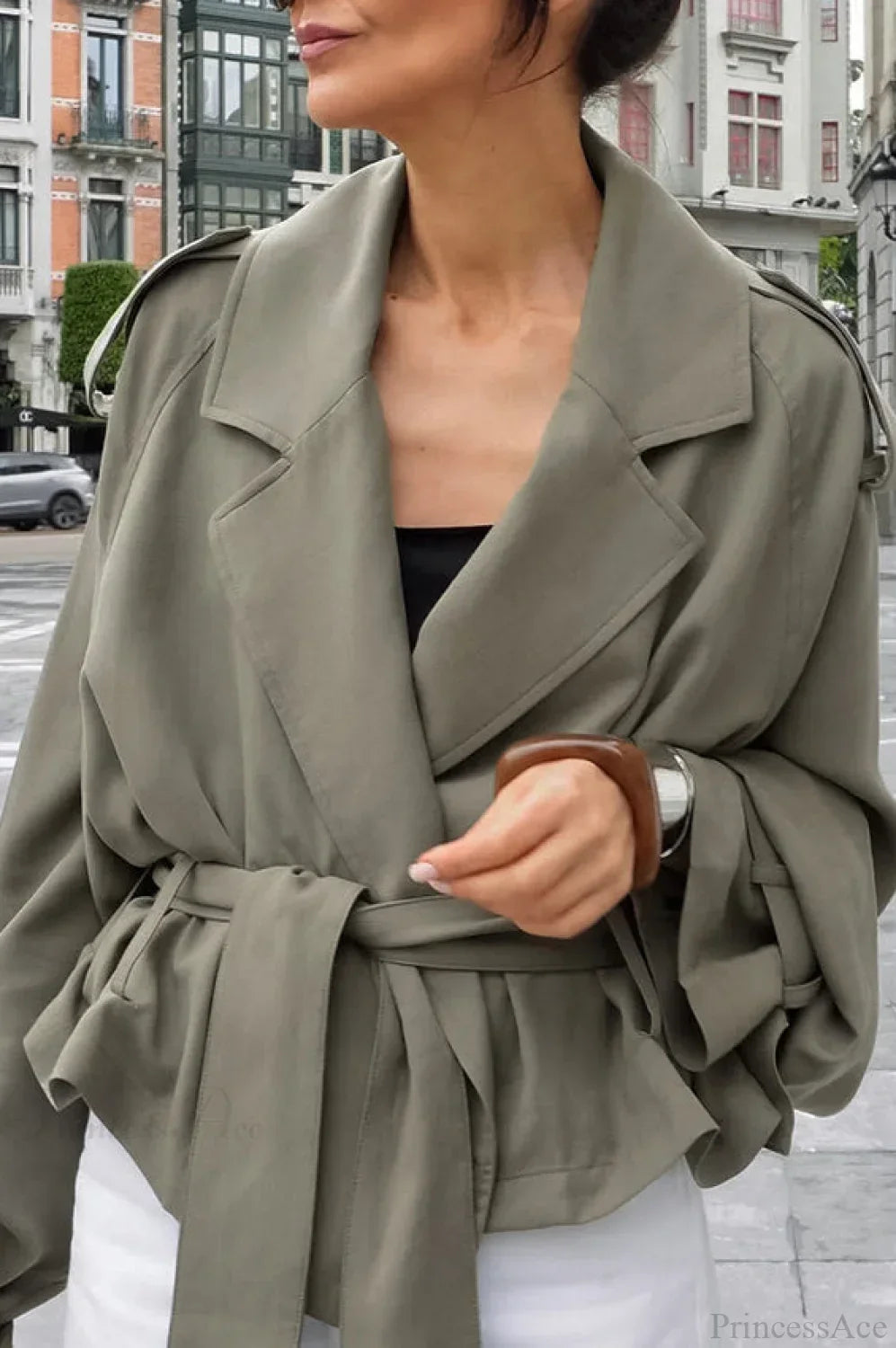 Cropped Wrap Jacket with Self-Tie Belt