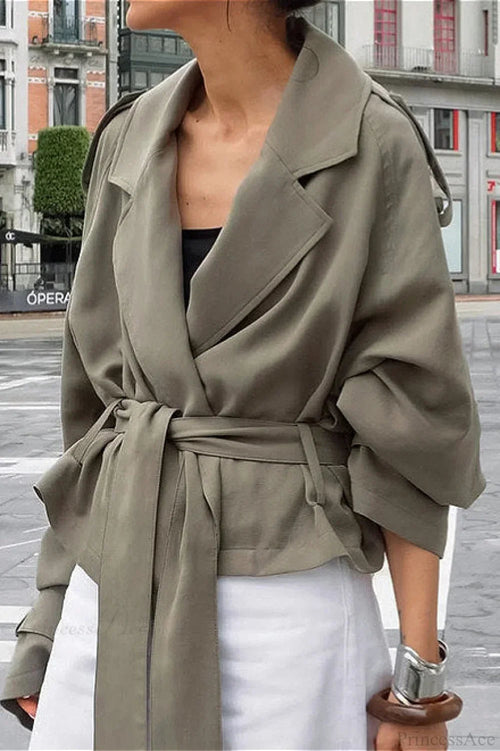 Cropped Wrap Jacket with Self-Tie Belt