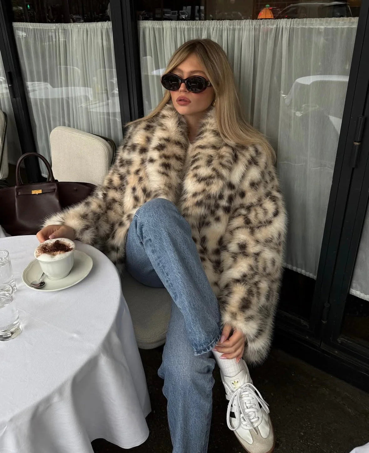 Oversized Faux Fur Coat in Leopard Print