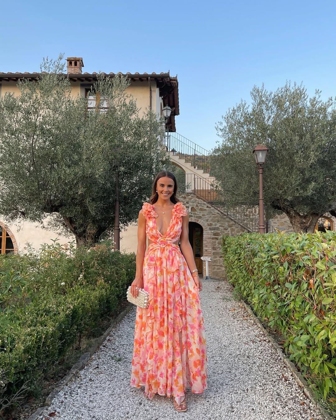 Chiffon Maxi Dress with Waist Cut-Outs