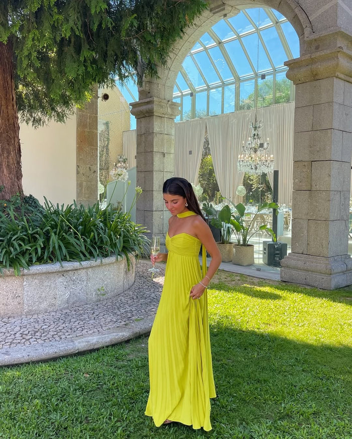Ruched Strapless Pleated Maxi Dress