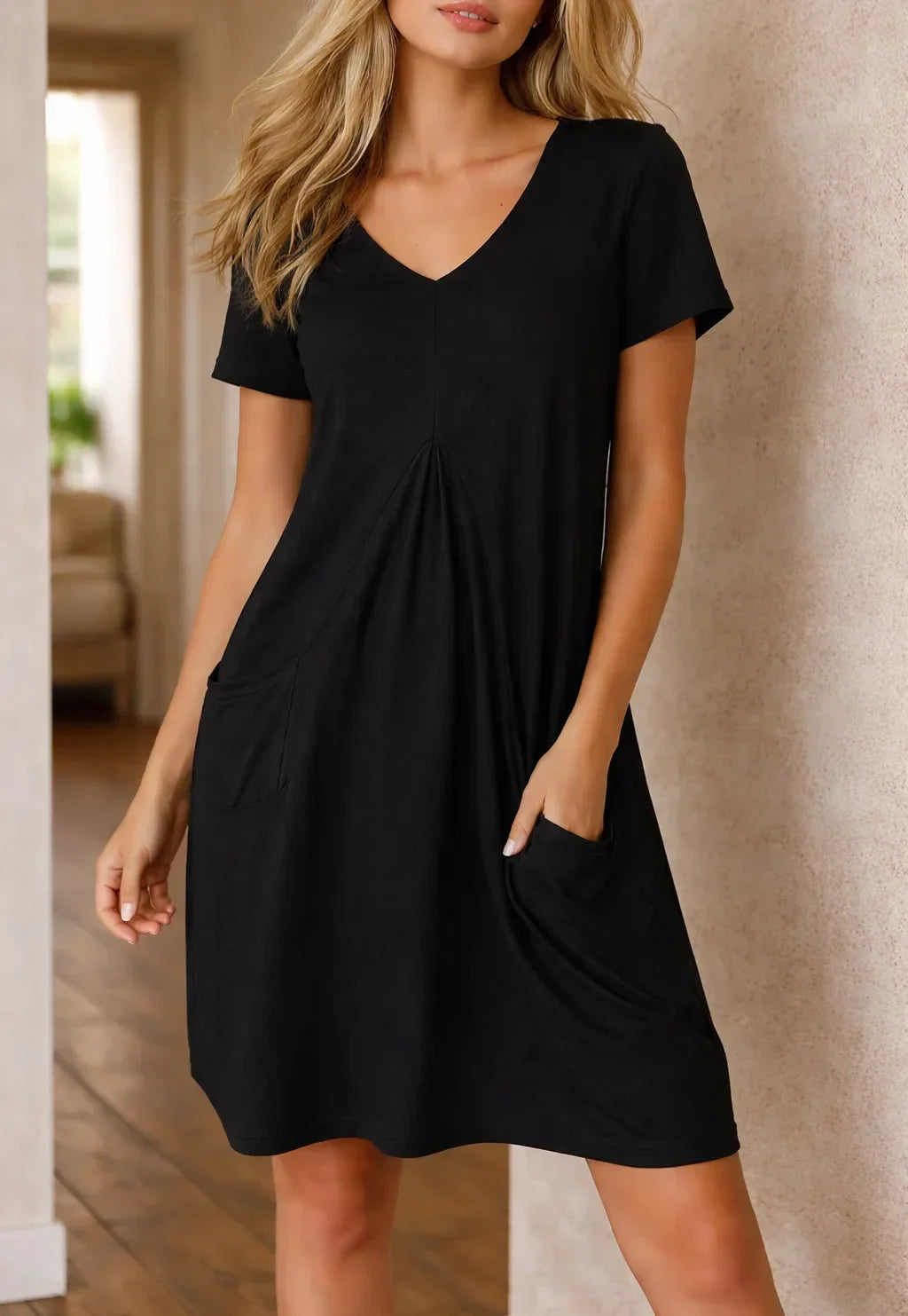 A-line dress taskunein | Women's casual dress | Knee-length, V-neck