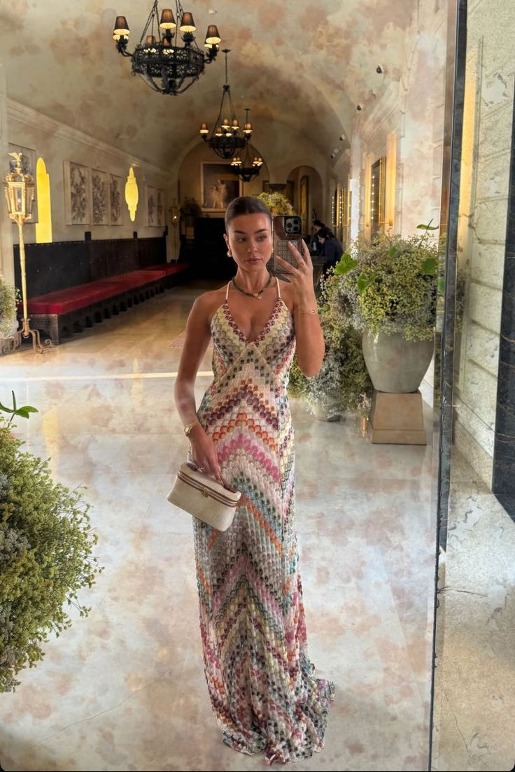 Crochet Chevron Maxi Dress with Cross Back