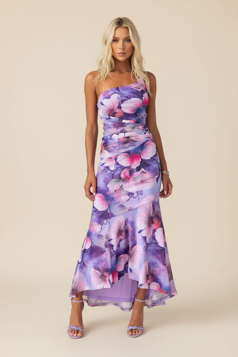 Floral Maxi Dress with Asymmetric Hem