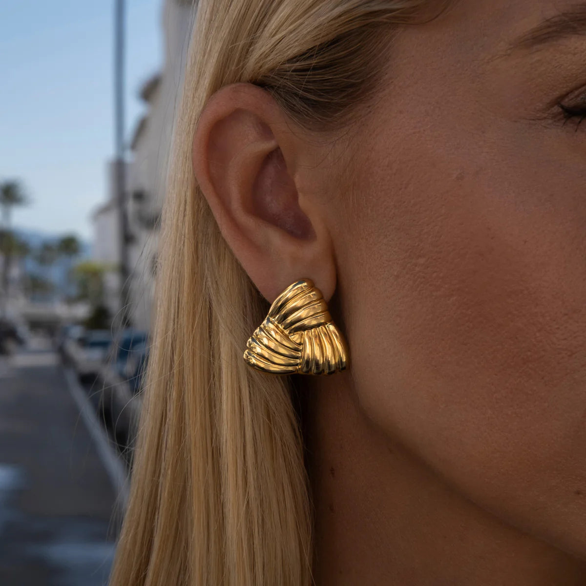 Sculpted Triangle Stud Earrings in Gold