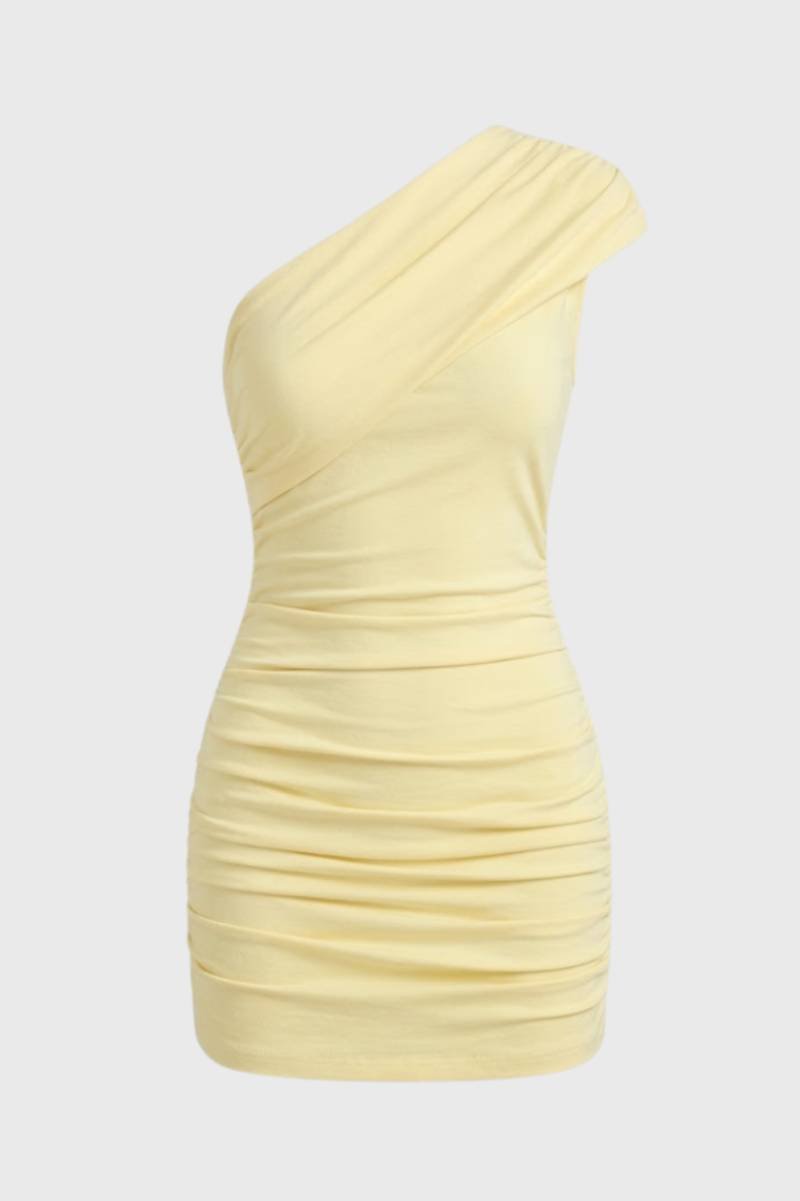 Women's Mini Dress | One Shoulder, Yellow | Shaping Fit