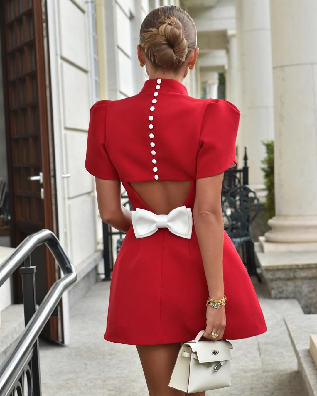 Red Mini Dress with Bow and Empire Waist