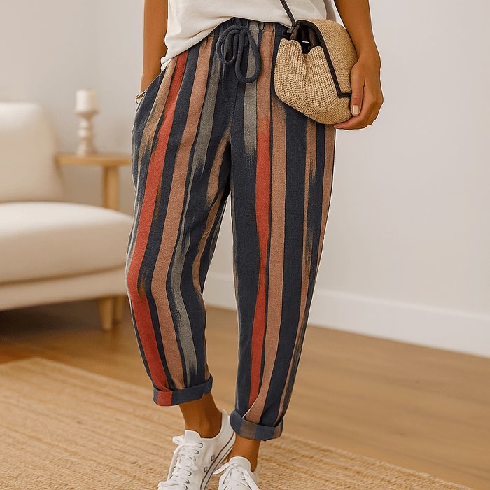 Women’s Linen Pants with Floral and Butterfly Pattern