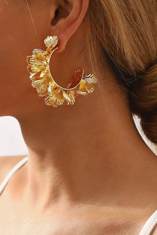 C-Shaped Floral Earrings in Gold