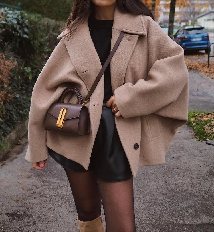 Oversized Notch Lapel Wool Blend Jacket
