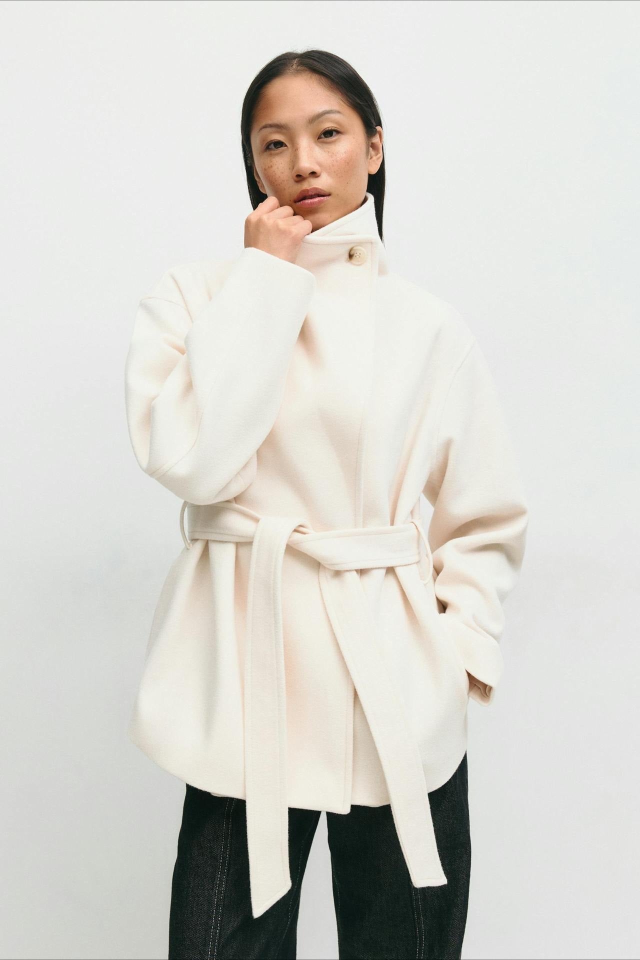 Belted High Neck Wrap Jacket