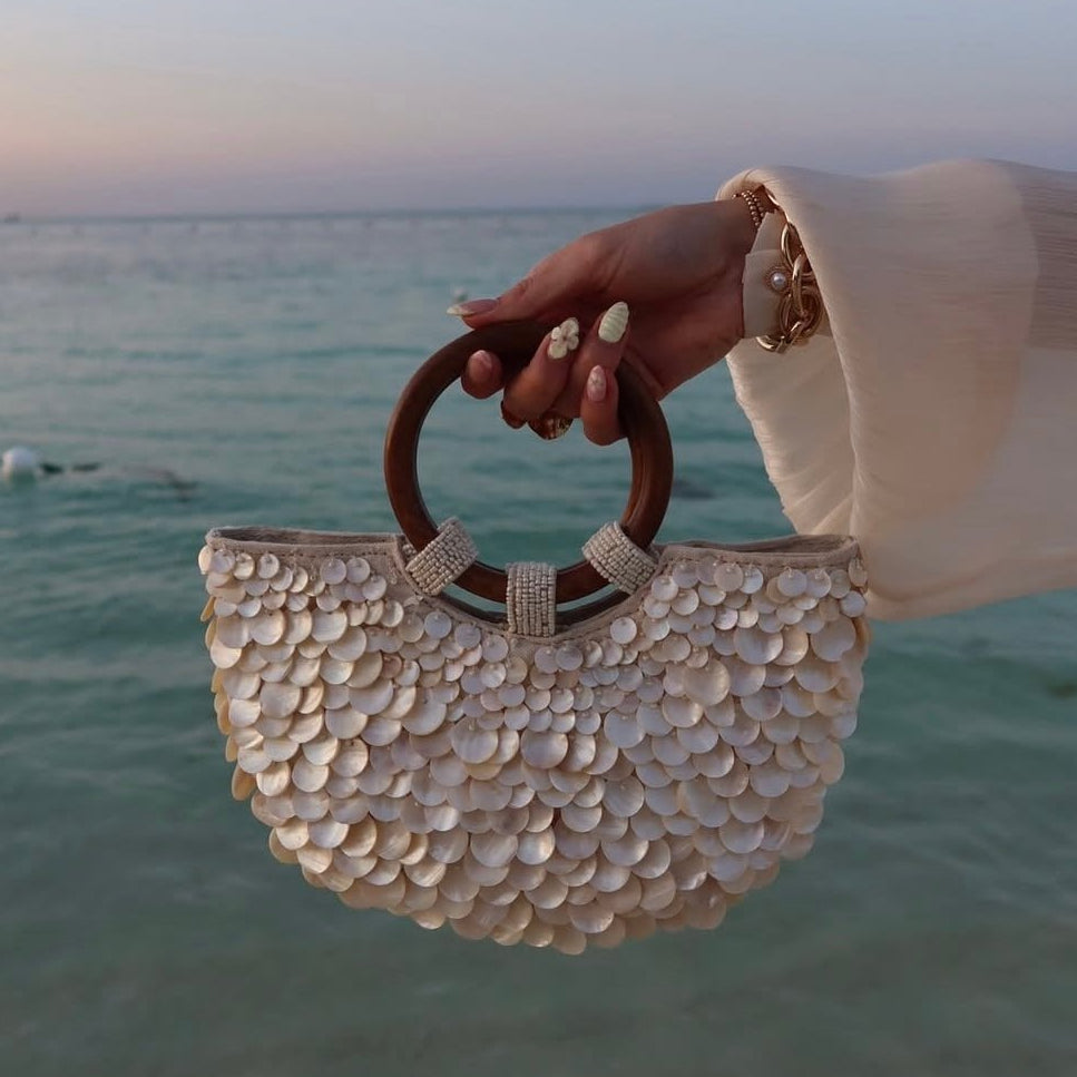 Shell Embellished Top-Handle Handbag