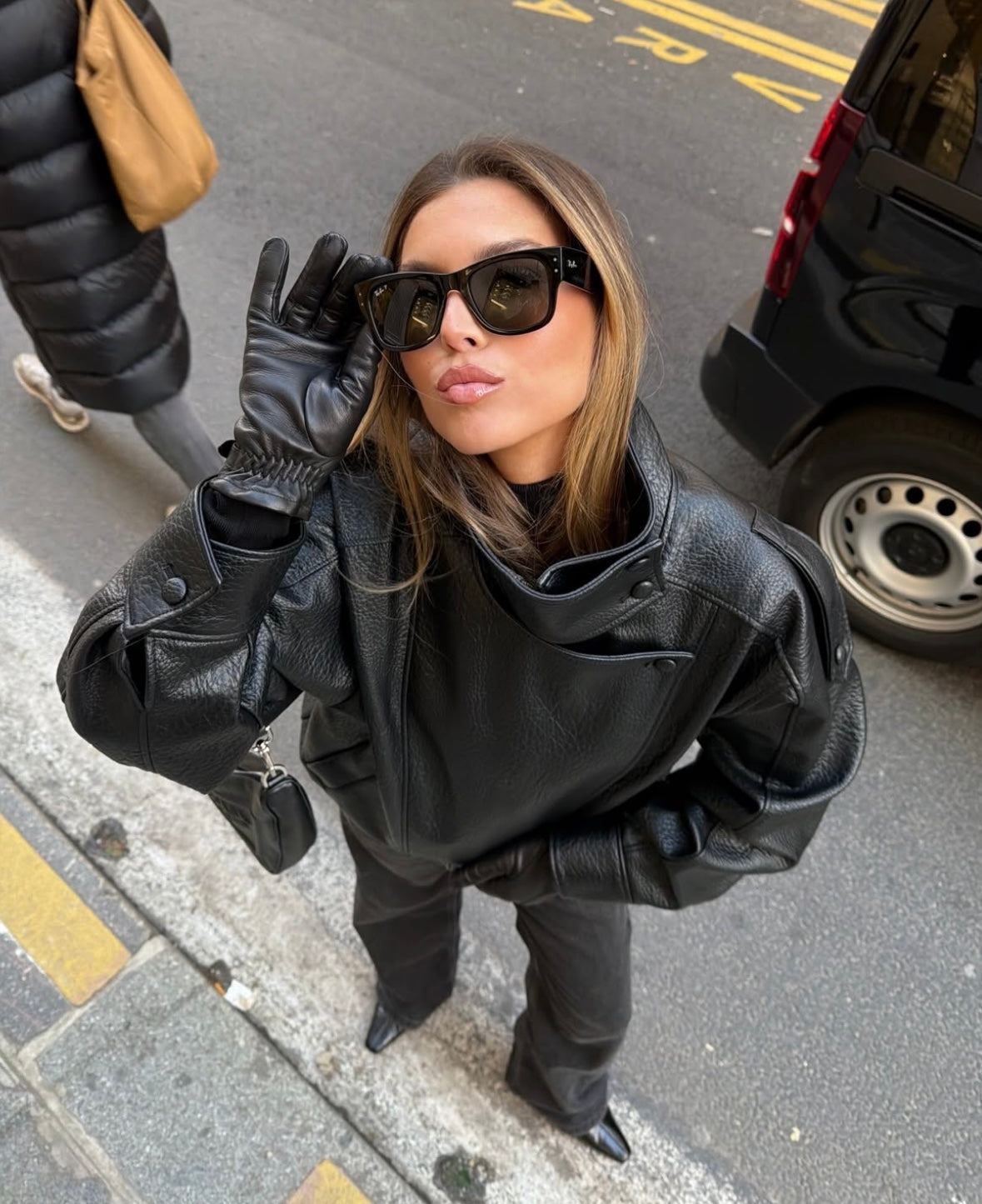 Cropped Oversized Faux Leather Biker Jacket