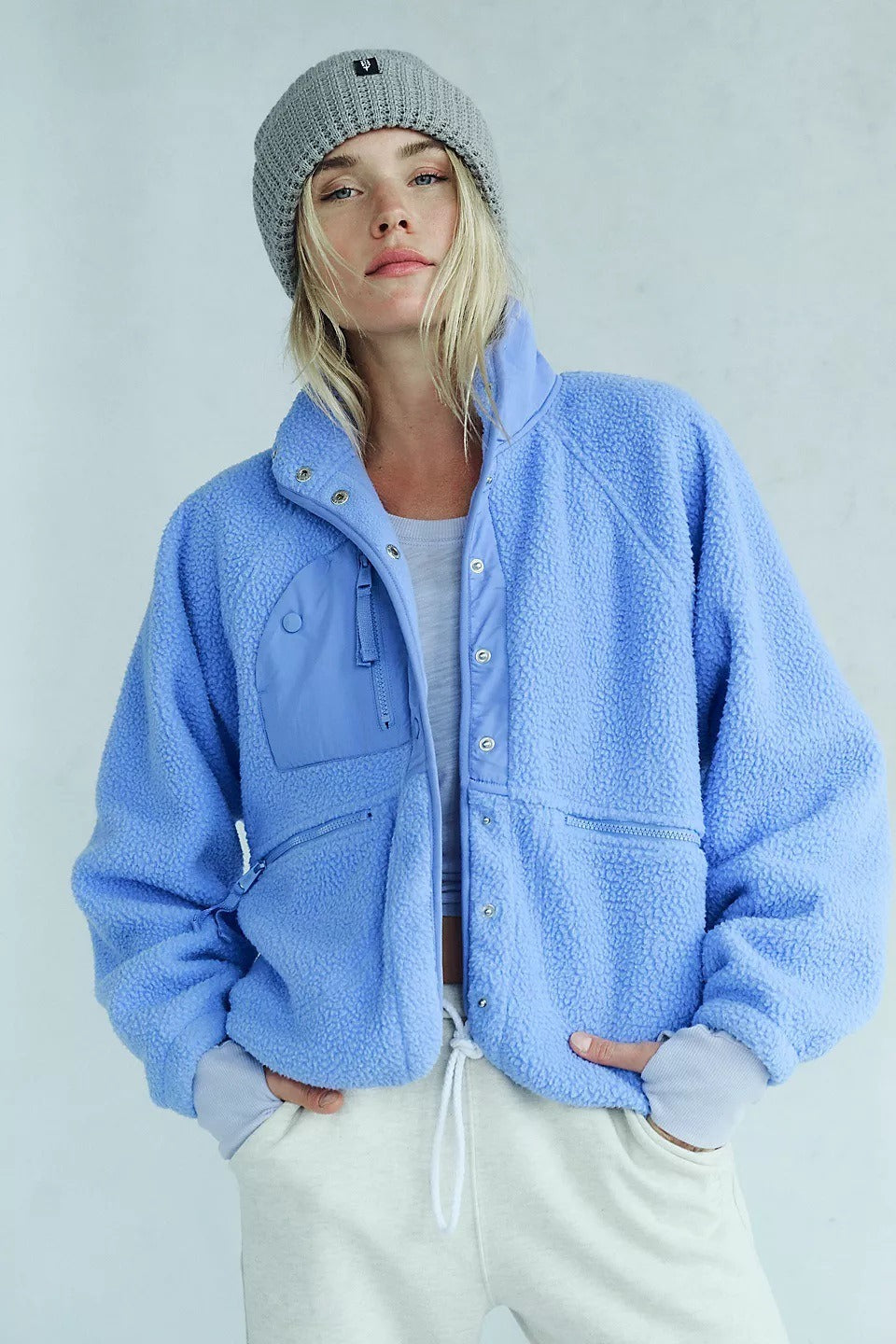 Sherpa Fleece Teddy Jacket with Contrast Trim