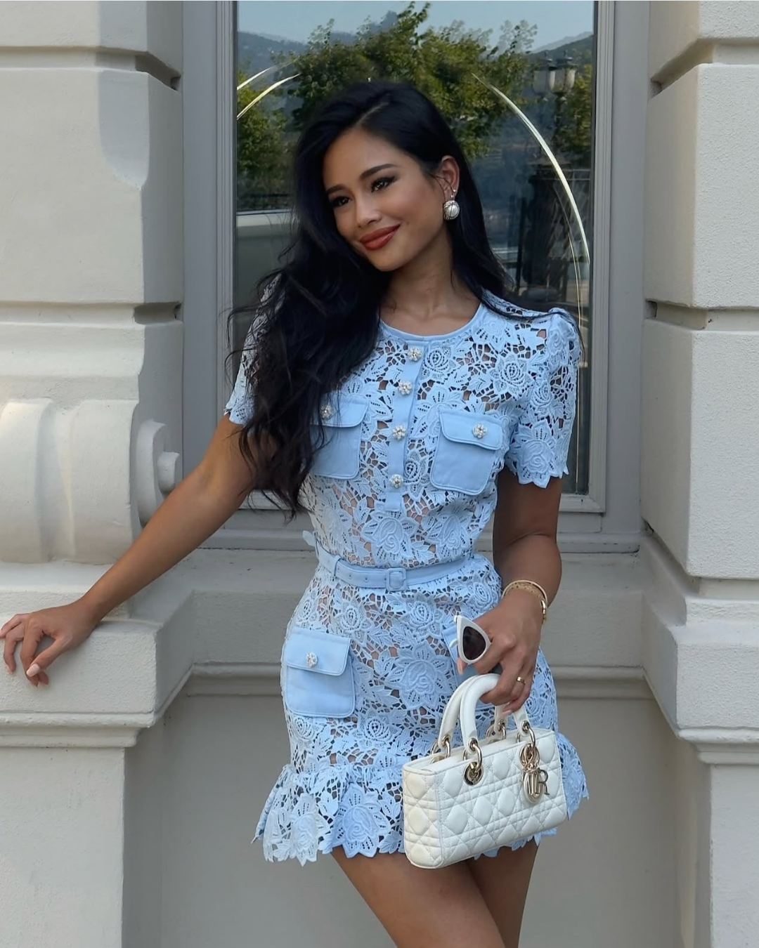 Floral Lace Midi Dress with Belt