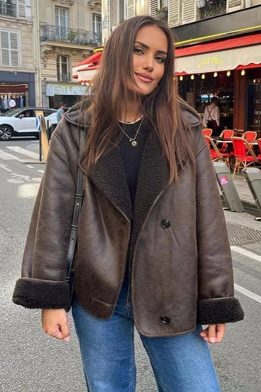 Faux Leather Shearling Aviator Jacket