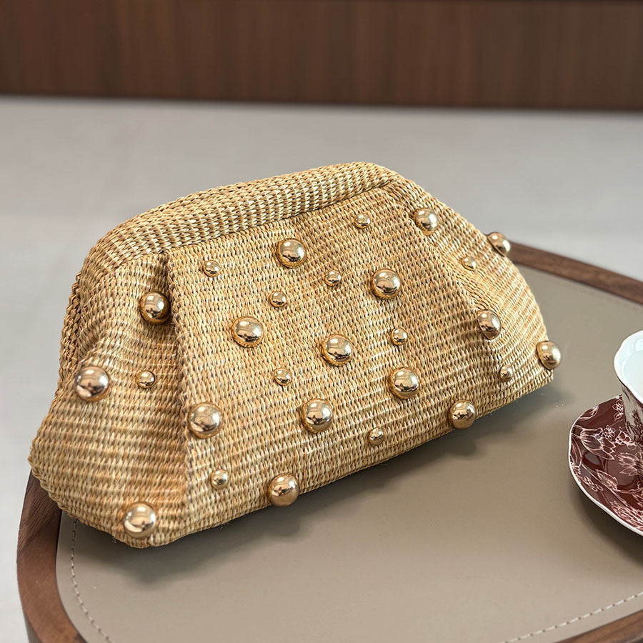 Woven Clutch Bag with Stud Detail