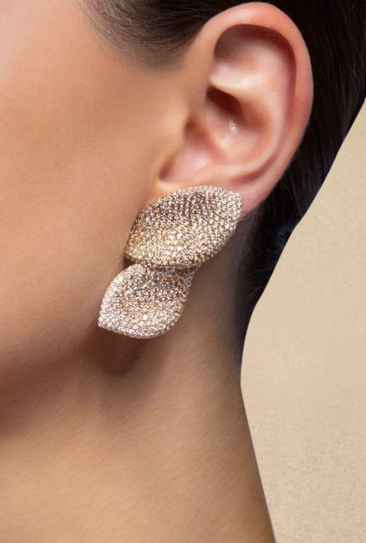 Crystal-Set Leaf Drop Earrings