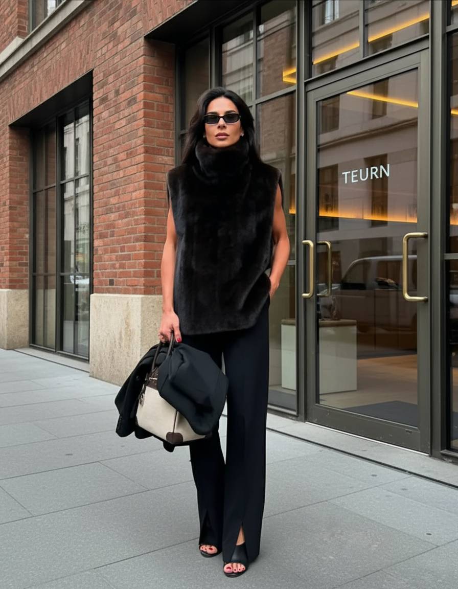 Sleeveless Faux Fur High Neck Vest