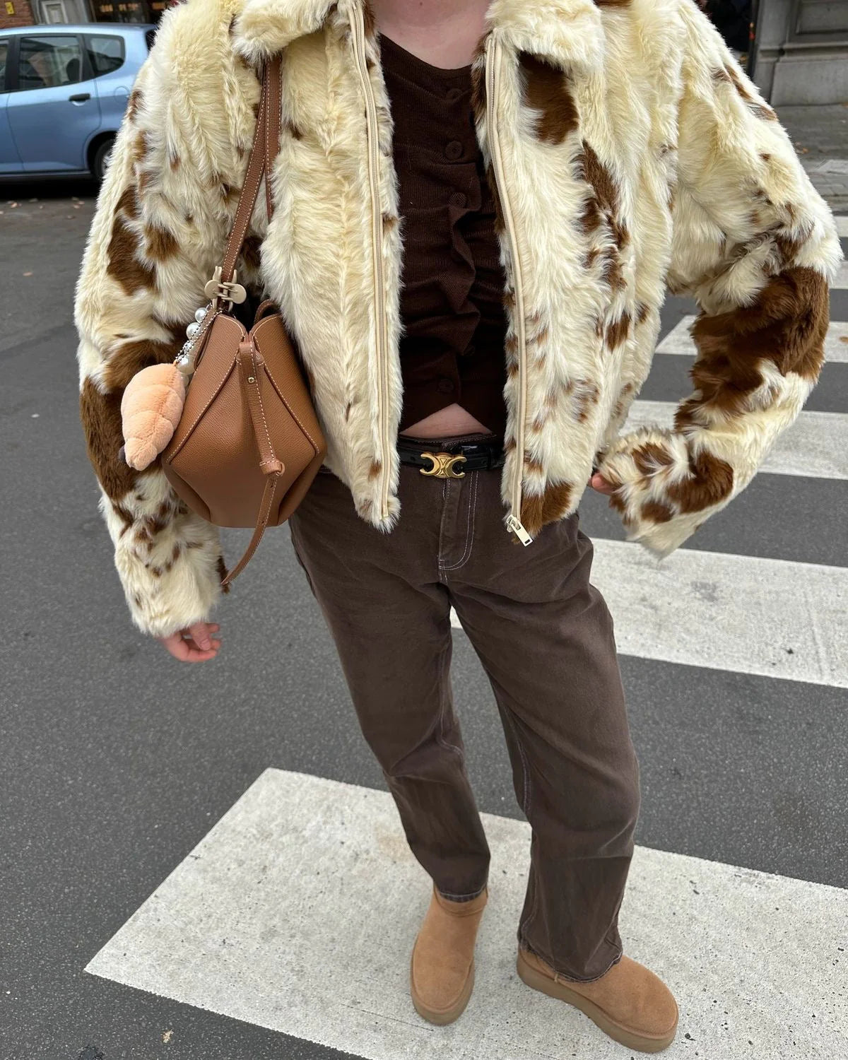Soft Faux-Fur Jacket in Cow Print