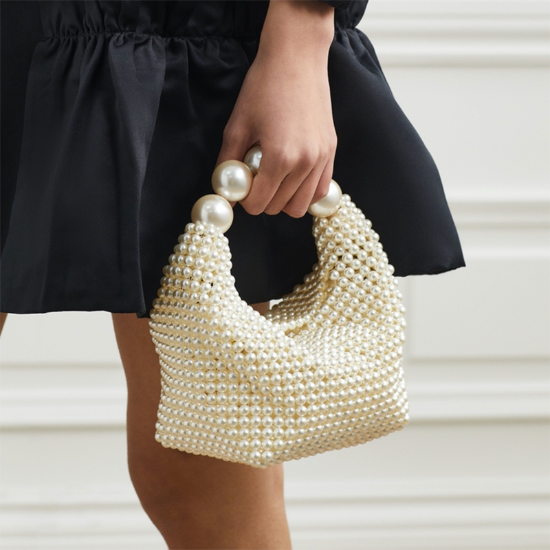 Pearl Beaded Top-Handle Mini Bag