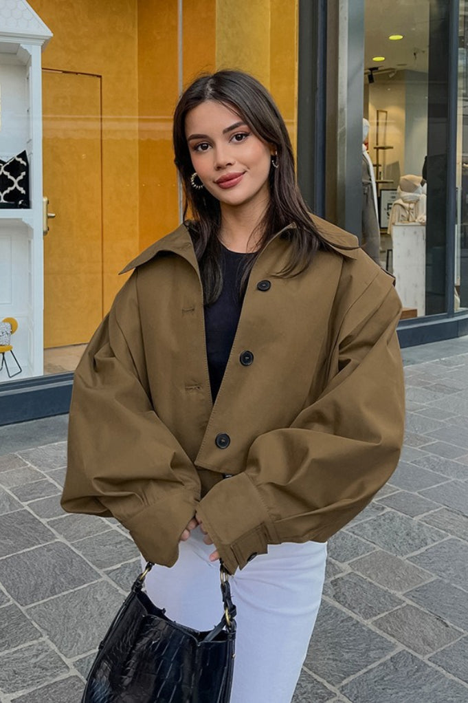Cropped High Neck Utility Jacket