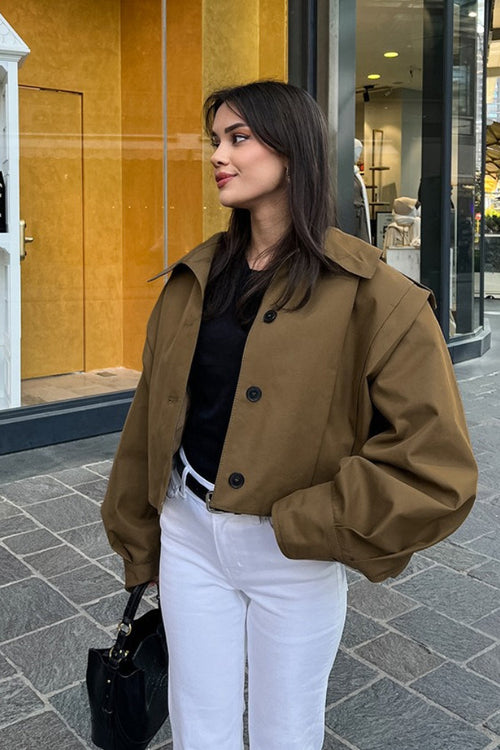 Cropped High Neck Utility Jacket