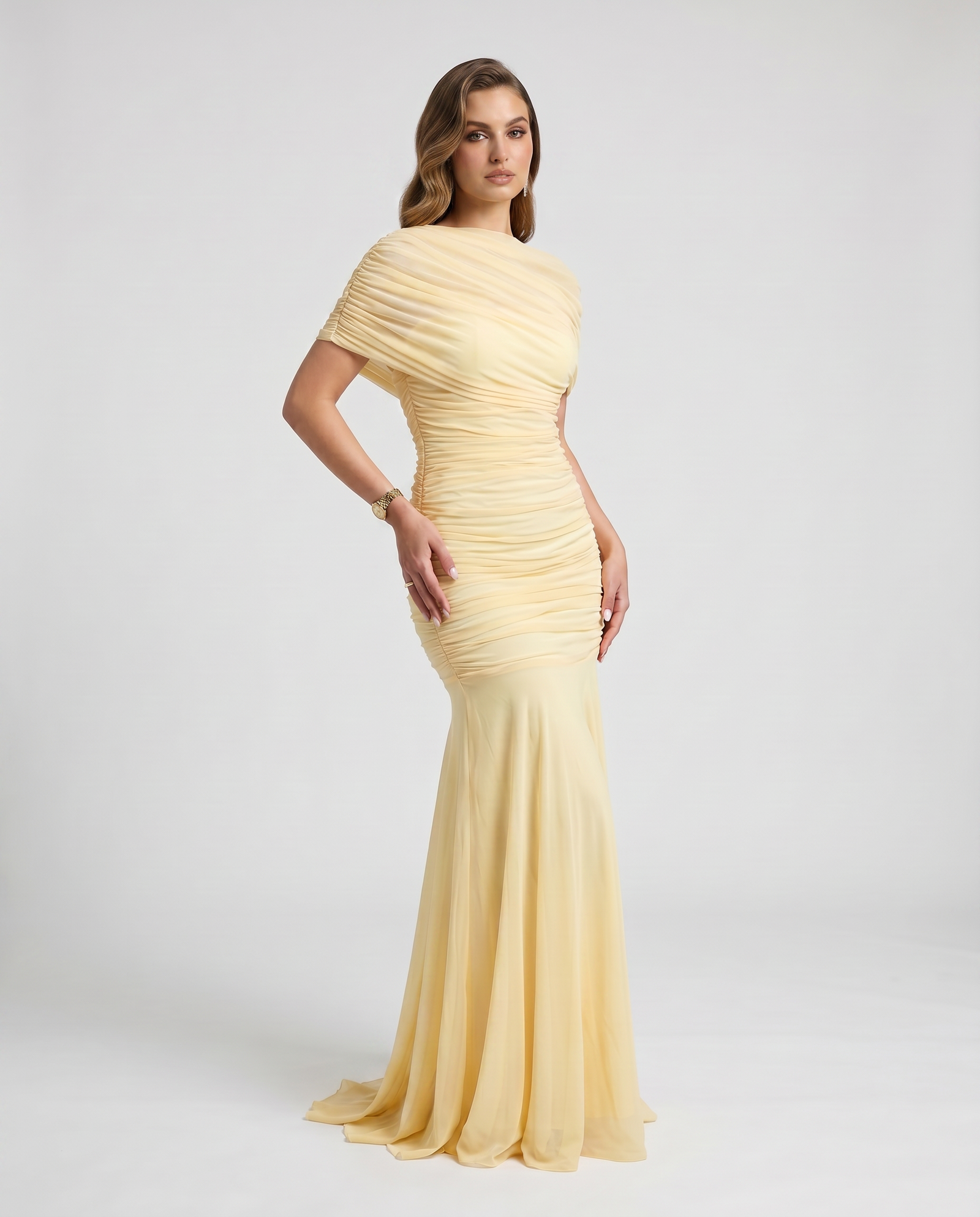 Ruched Mermaid Maxi Dress with Short Sleeves