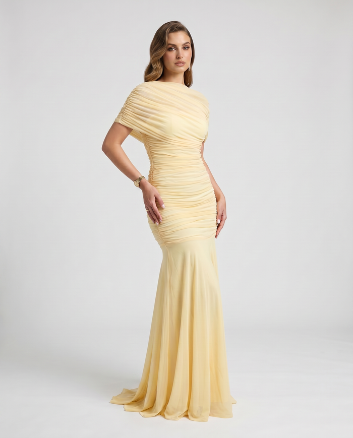 Ruched Mermaid Maxi Dress with Short Sleeves