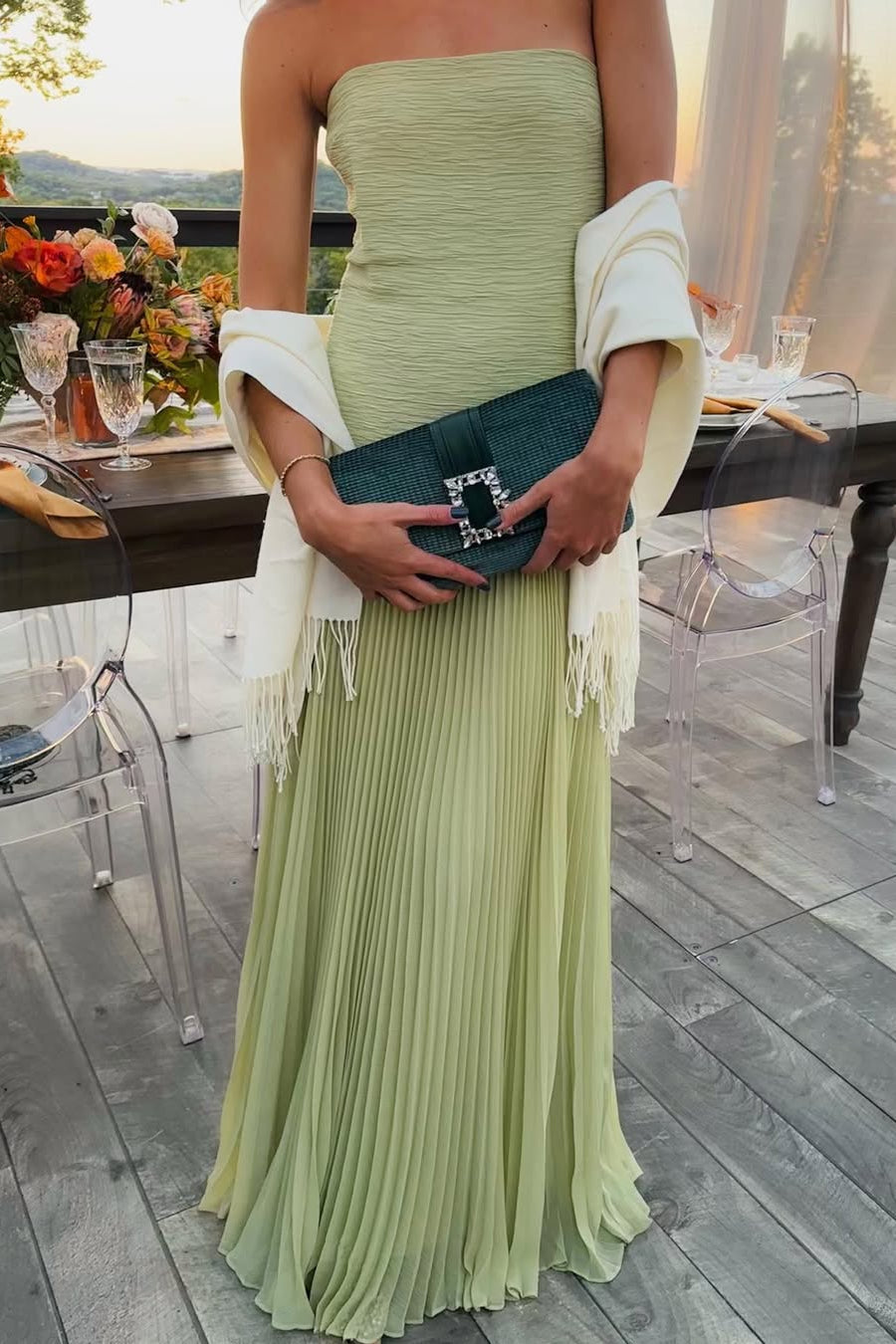 Strapless Drop-Waist Maxi Dress in Green