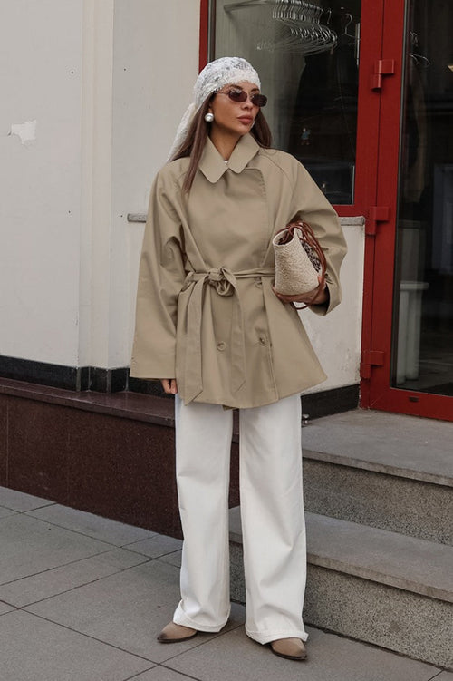 Belted Point Collar Wrap Trench Jacket