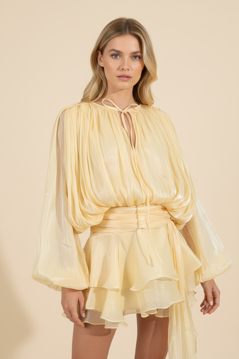 Satin Mini Dress with Balloon Sleeves